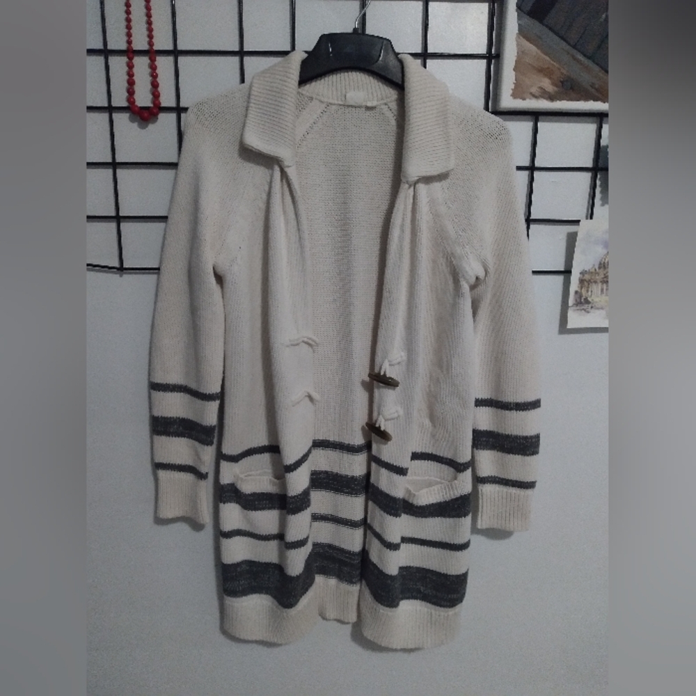 Gray + White Long Cardigan